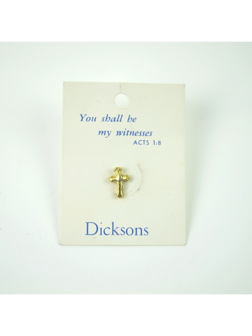 Vintage Cross Lapel Pin Brooch Christian Religious Gold tone Dicksons Made USA